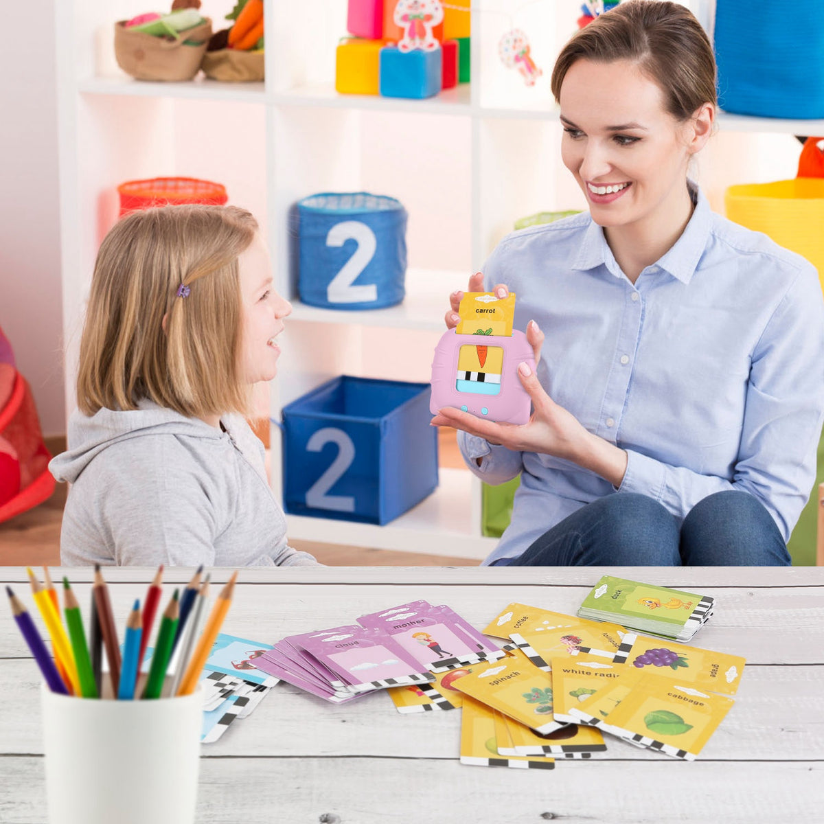 Engaging 224 Word Kid Talking Cards Set - 112 Double-Sided Electronic Flashcards for Toddler Learning - Fun Animal Shapes & Colors for Ages 1-5