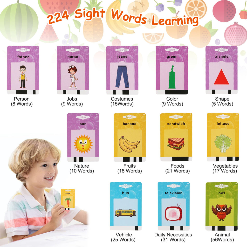 Engaging 224 Word Kid Talking Cards Set - 112 Double-Sided Electronic Flashcards for Toddler Learning - Fun Animal Shapes & Colors for Ages 1-5