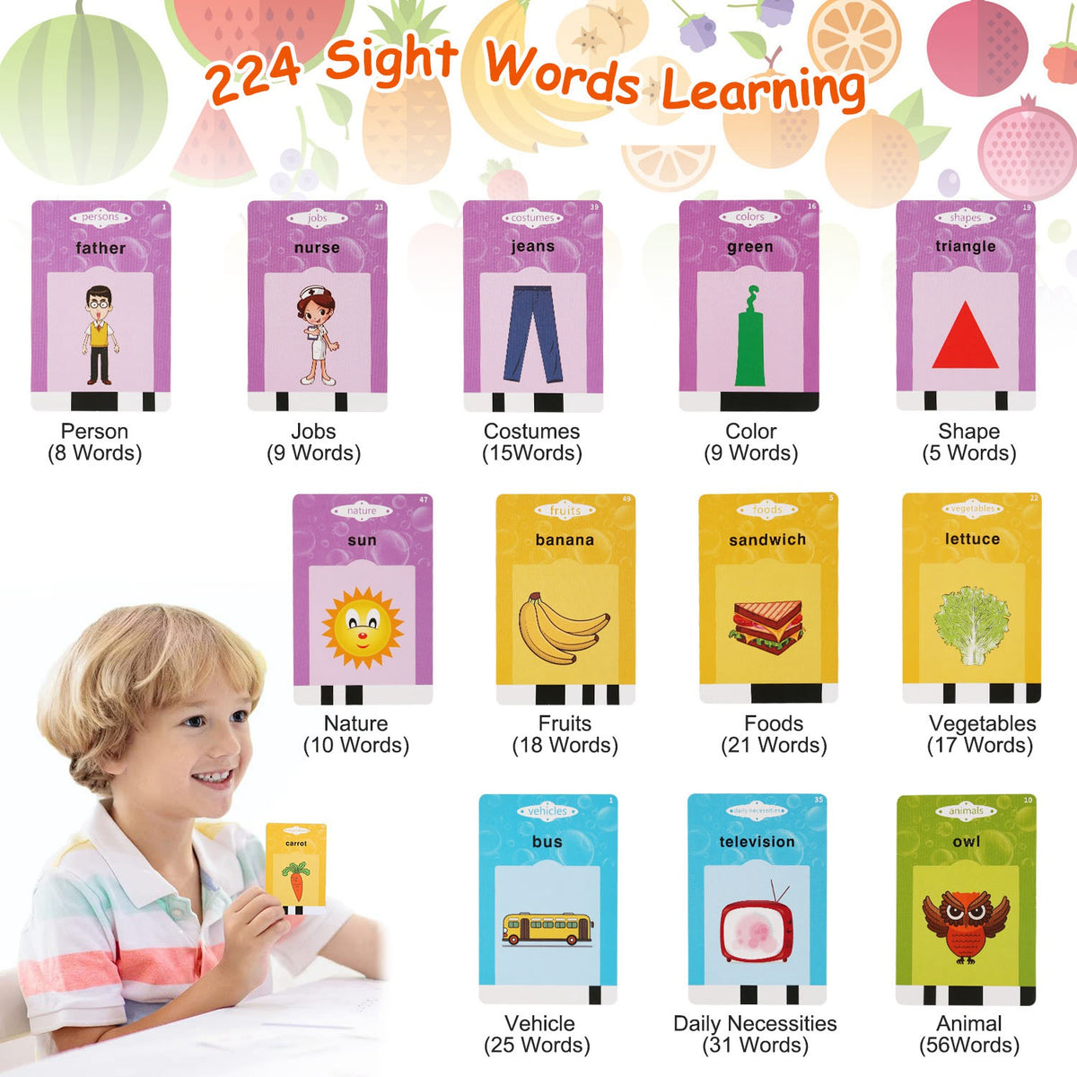 Engaging 224 Word Kid Talking Cards Set - 112 Double-Sided Electronic Flashcards for Toddler Learning - Fun Animal Shapes & Colors for Ages 1-5