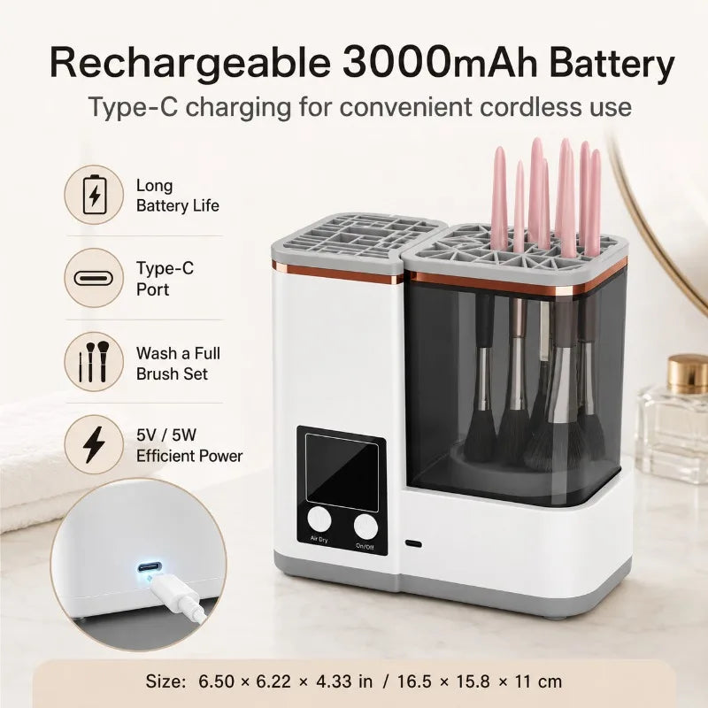 Portable Makeup Brush Cleaning Machine Automatic Washer Dryer 2 Wash Modes 2 Air Dry Modes for Beauty Brushes Home Travel Use