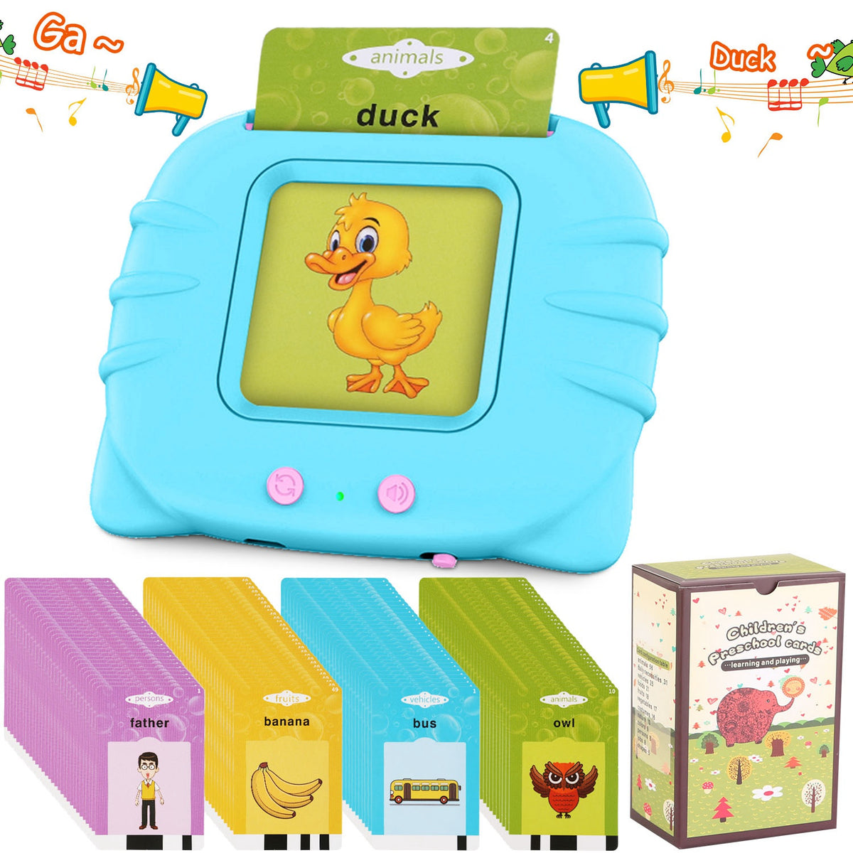 Engaging 224 Word Kid Talking Cards Set - 112 Double-Sided Electronic Flashcards for Toddler Learning - Fun Animal Shapes & Colors for Ages 1-5