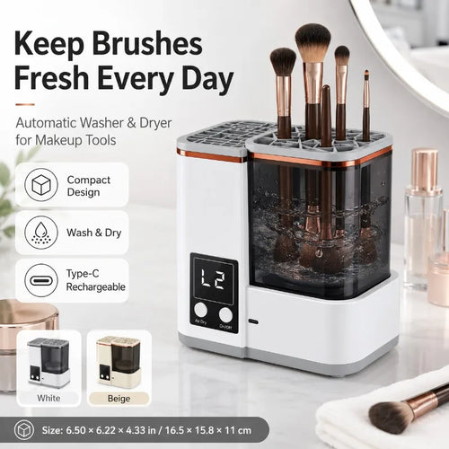 Portable Makeup Brush Cleaning Machine Automatic Washer Dryer 2 Wash Modes 2 Air Dry Modes for Beauty Brushes Home Travel Use